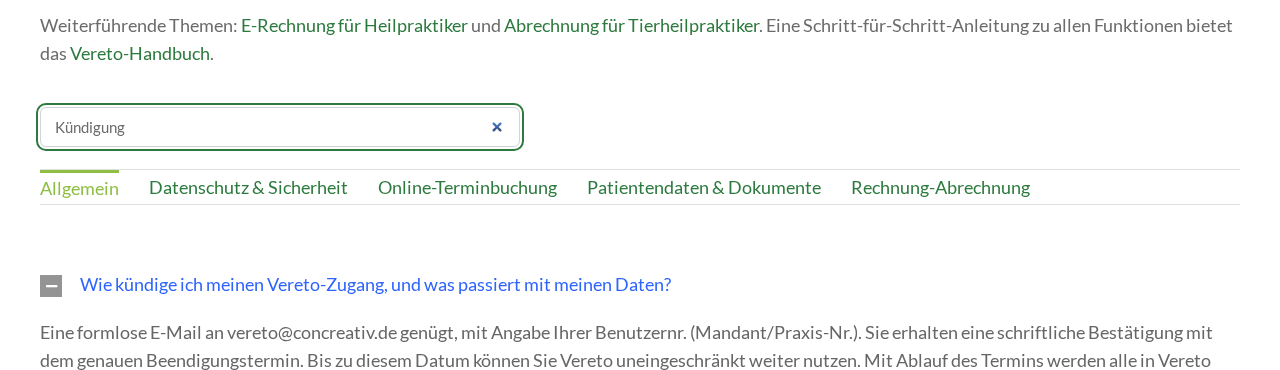 Live-FAQ-Suche auf der Vereto-Startseite mit Suchfeld und Ergebnisliste